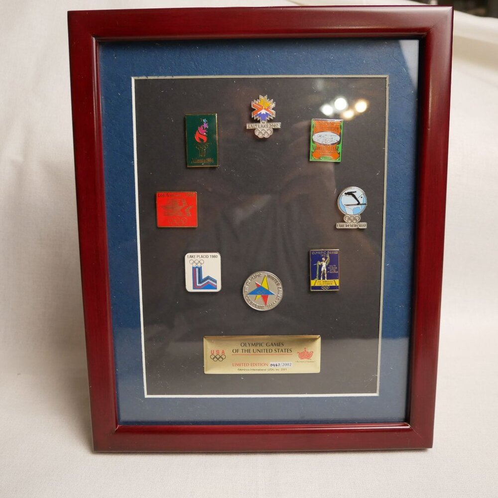Framed Limited Edition Olympic Games of the USA Pin Set Aminco 2001 #467 of 2002